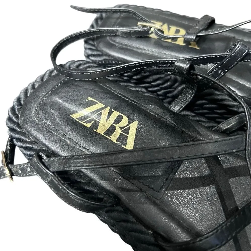 Zara black leather rope platform sandals Size 40 - Picture 6 of 13